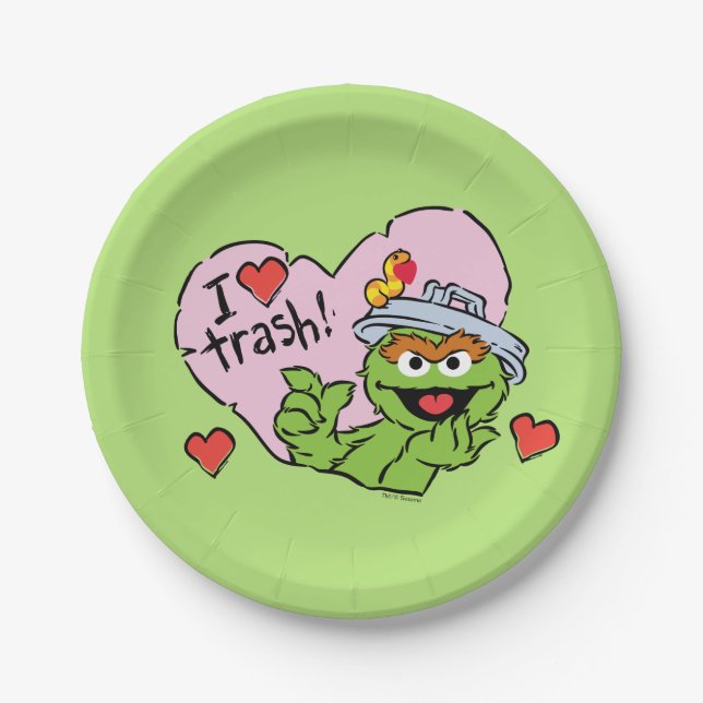 Oscar "I Love Trash" Valentine Paper Plates (Front)