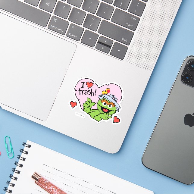 Oscar "I Love Trash" Valentine Sticker (Laptop w/ iPhone)