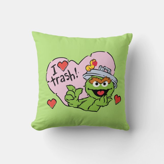 Oscar "I Love Trash" Valentine Throw Pillow (Front)