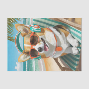 Oscar Just Chillin', Corgi on the Beach Tissue Paper