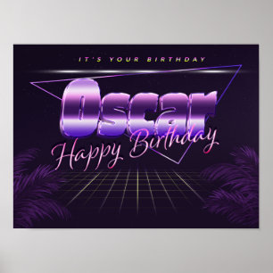 Oscar Name First Name lilac retro poster birthday