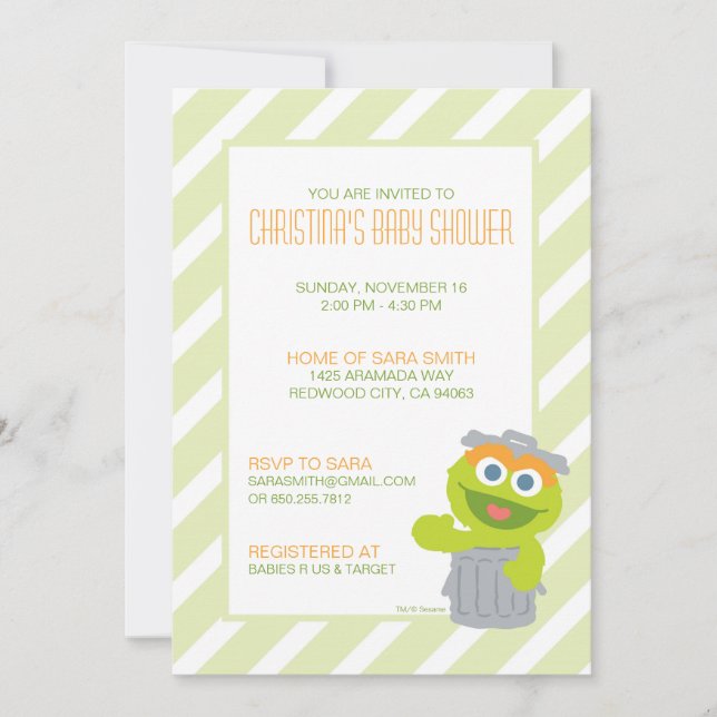 Oscar the Grouch Baby Shower Invite (Front)