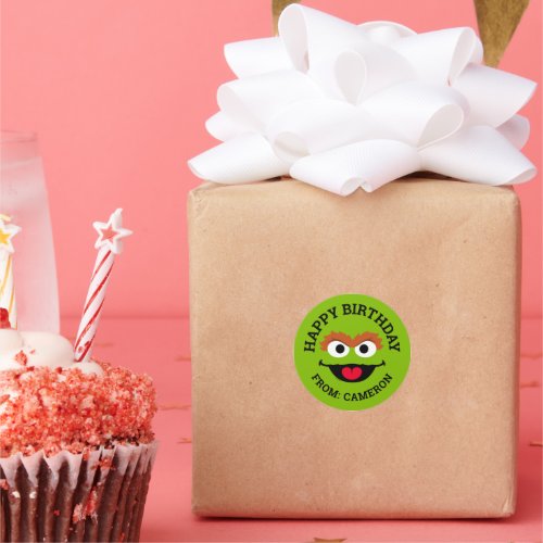 Oscar the Grouch Face  Happy Birthday Classic Round Sticker