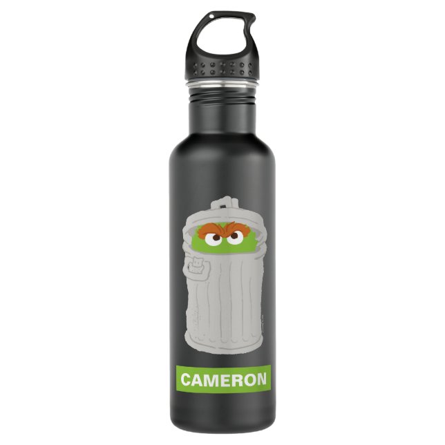 Oscar the Grouch & His Trash Can | Add Your Name Stainless Steel Water Bottle (Front)