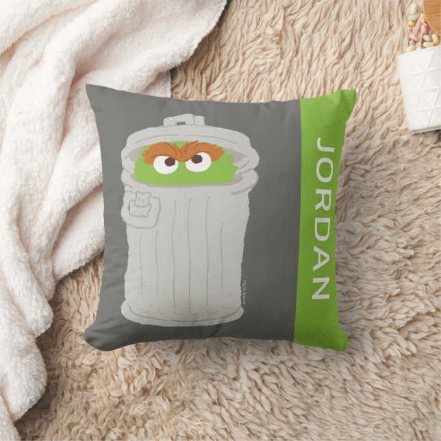 Oscar the Grouch & His Trash Can | Add Your Name Throw Pillow (Blanket)