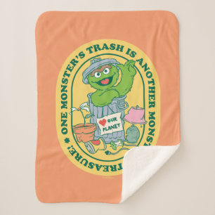 Oscar the Grouch Monster Treasure Badge Sherpa Blanket