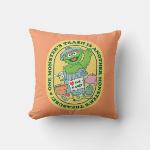 Oscar the Grouch Monster Treasure Badge Throw Pillow