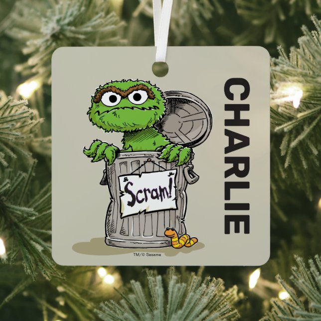 Oscar the Grouch | Personalized Name with Photo Metal Ornament (Insitu)
