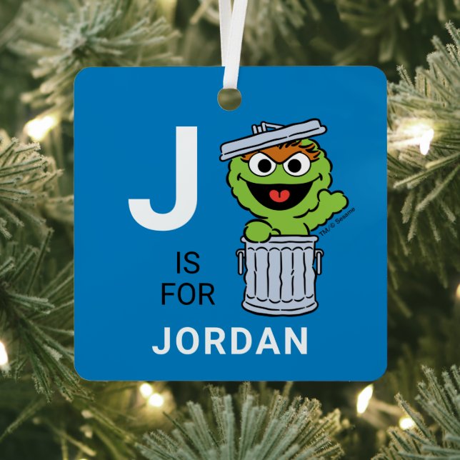 Oscar the Grouch | Personalized Name with Photo Metal Ornament (Insitu)