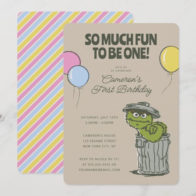 Oscar the Grouch | So Much Fun to Be One Birthday Invitation (Front/Back)