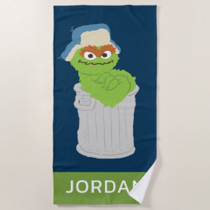 Oscar the Grouch Trash Can Lean Add Your Name Beach Towel