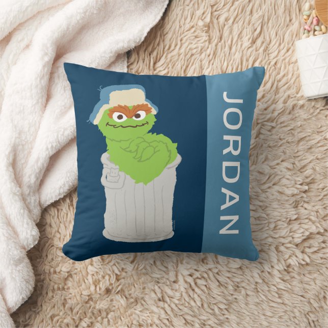 Oscar the Grouch Trash Can Lean | Add Your Name Throw Pillow (Blanket)