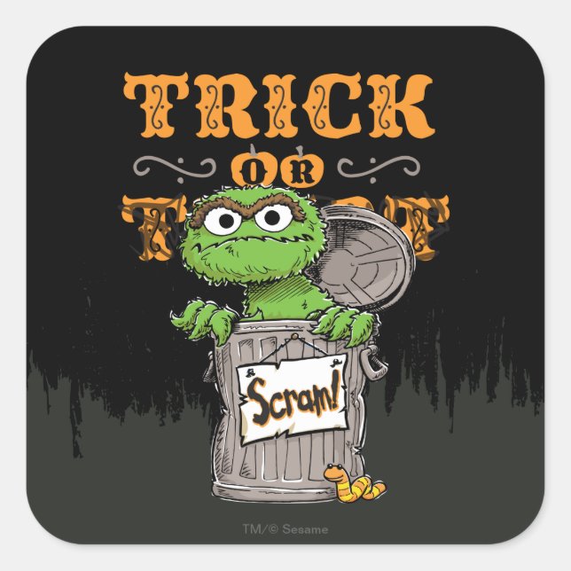Oscar the Grouch - Trick or Scram! Square Sticker (Front)