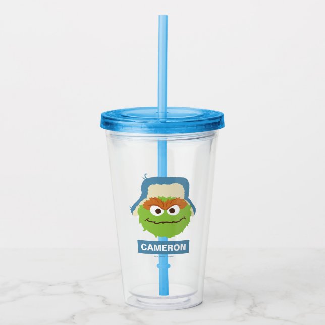 Oscar the Grouch Woodland Face | Add Your Name Acrylic Tumbler (Front)
