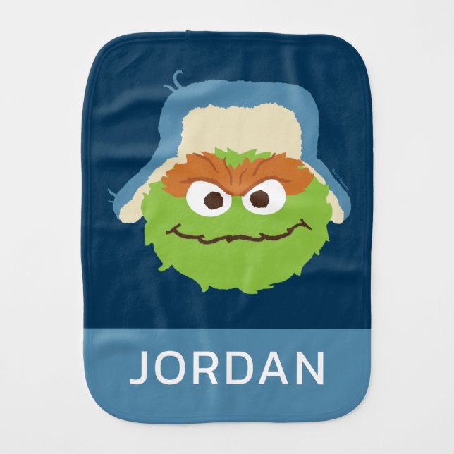 Oscar the Grouch Woodland Face | Add Your Name Baby Burp Cloth (Front)