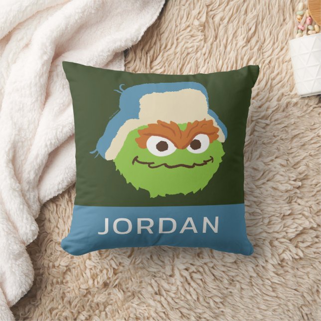 Oscar the Grouch Woodland Face | Add Your Name Throw Pillow (Blanket)