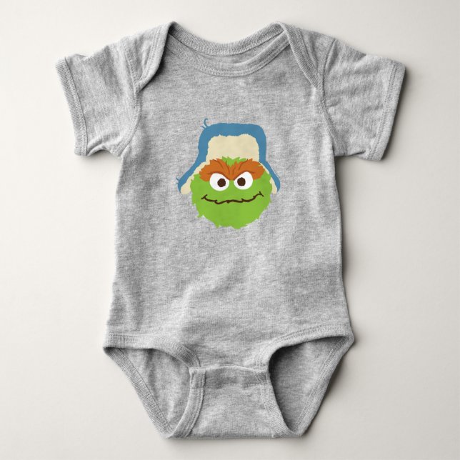 Oscar the Grouch Woodland Face Baby Bodysuit (Front)