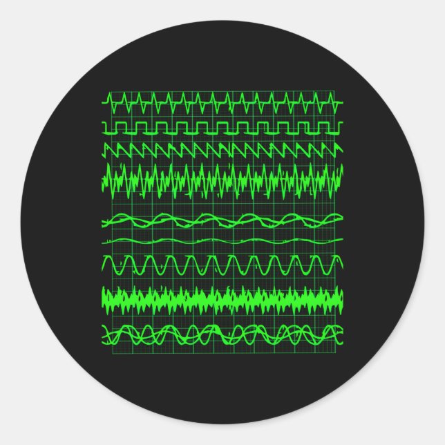 Oscilloscope Digital Waves On Screen Display Classic Round Sticker (Front)