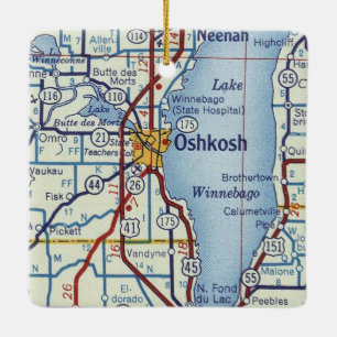 Oshkosh Vintage Map Ceramic Ornament
