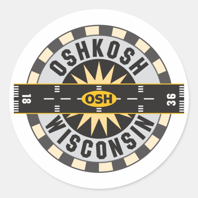 Oshkosh, WI OSH  Airport Classic Round Sticker (Front)