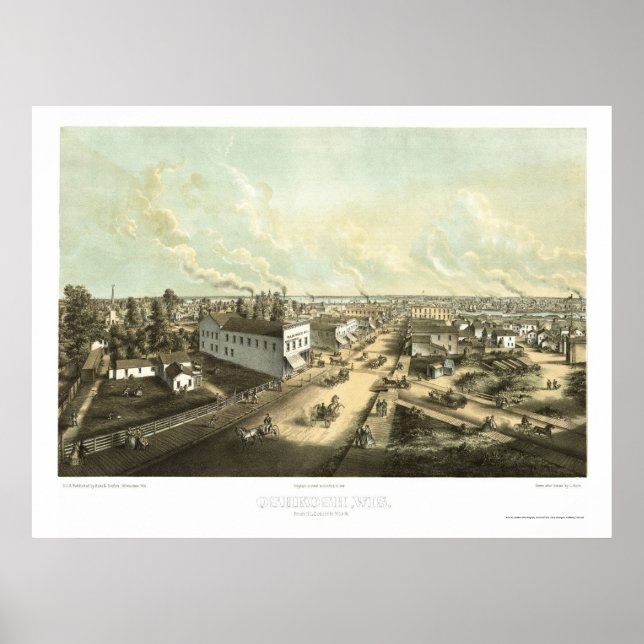Oshkosh, WI Panoramic Map - 1850 Poster (Front)