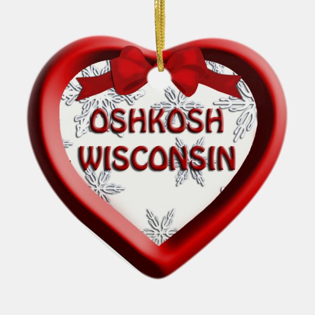 Oshkosh Wisconsin Heart Christmas Ornament (Front)