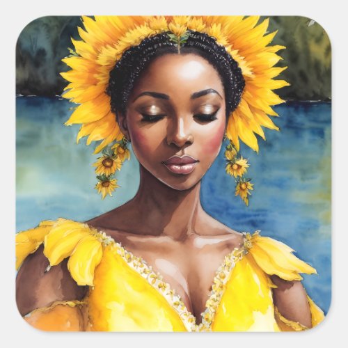 Oshun African Orisha Watercolor Art Square Sticker