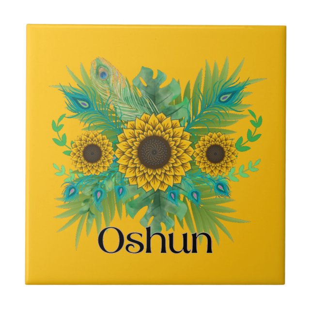 Oshun Goddess Sunflowers Ceramic Tile (Front)