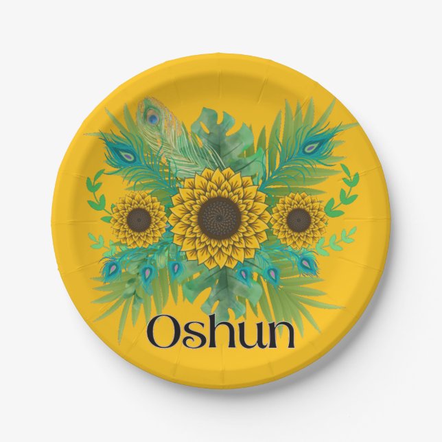 Oshun Goddess Sunflowers Paper Plates (Front)