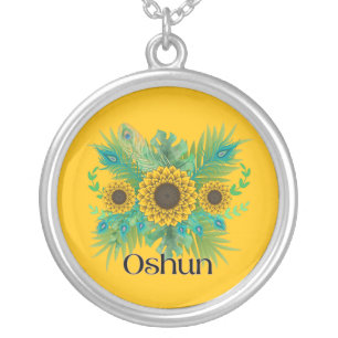 Oshun Goddess Sunflowers Silver Plated Necklace