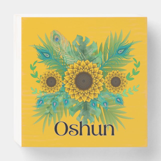 Oshun Goddess Sunflowers Wooden Box Sign (Front Horizontal)