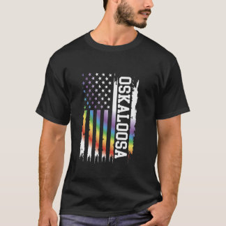 Oskaloosa United States Distressed Rainbow w US Fl T-Shirt