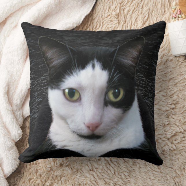 Oskar the Tuxedo Cat Throw Pillow (Blanket)
