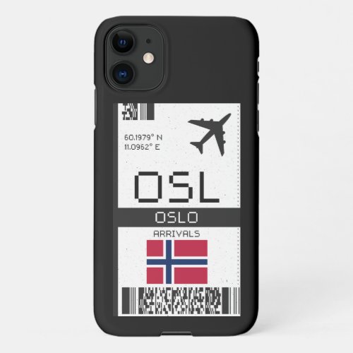 OSL Oslo Norway Boarding Pass _ Flight Ticket iPhone 11 Case