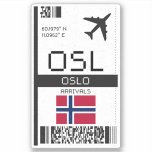 OSL Oslo, Norway Boarding Pass - Flight Ticket Sticker