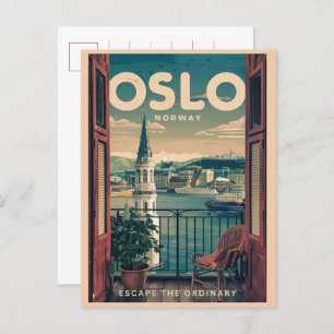 Oslo balcony view Norway vintage and gifts Postcard