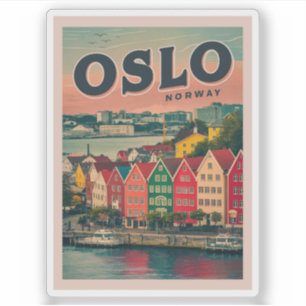 Oslo colourful houses Norway vintage and gifts Sticker