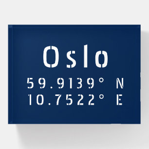 Oslo Latitude and Longitude Paperweight