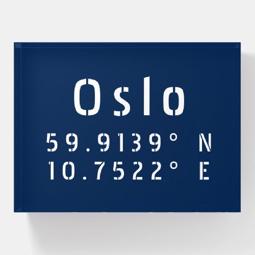 Oslo Latitude and Longitude  Paperweight