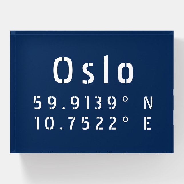 Oslo Latitude and Longitude  Paperweight (Front)