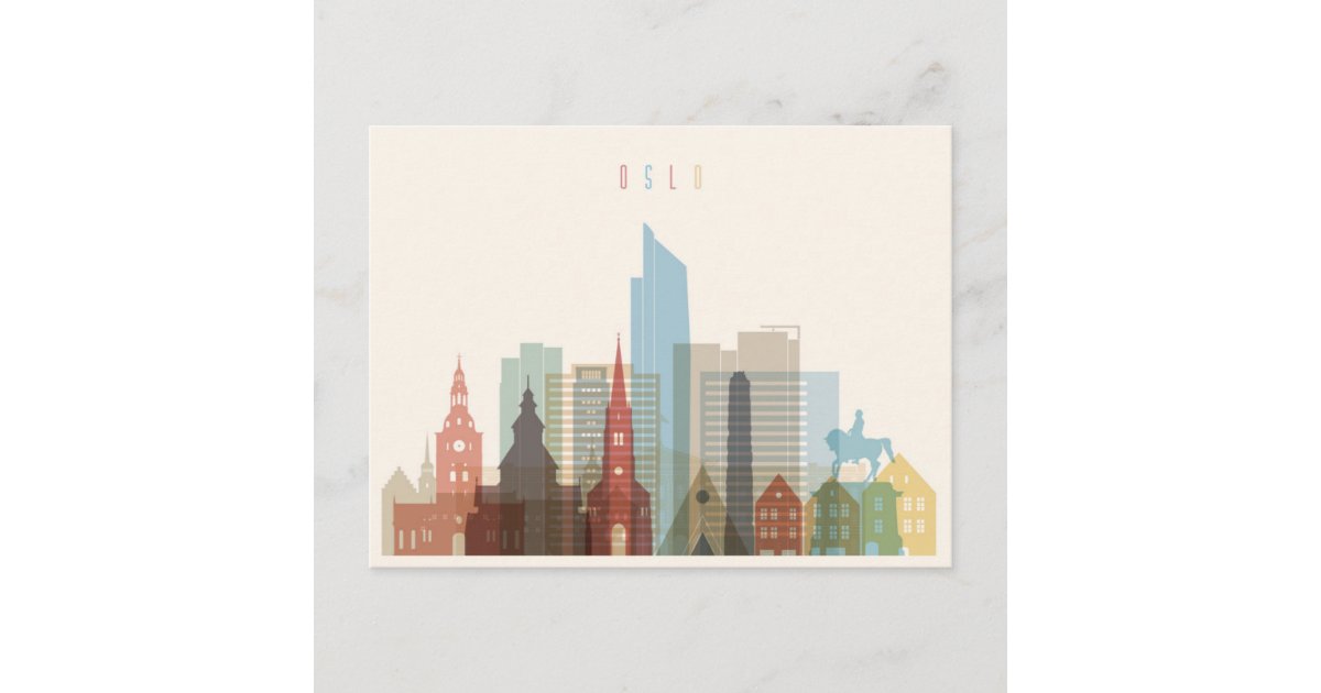 minimalist oslo skyline red and pink color block | Poster