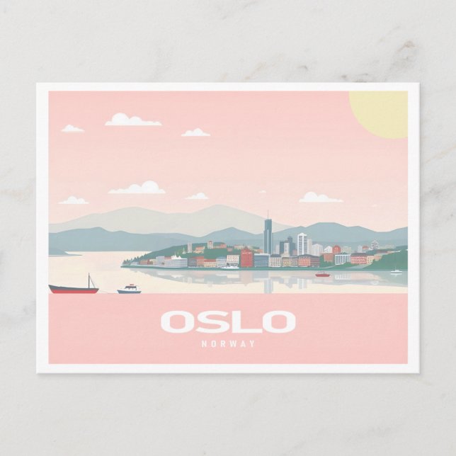 Oslo Norway Fjord Pastel Travel  Postcard (Front)