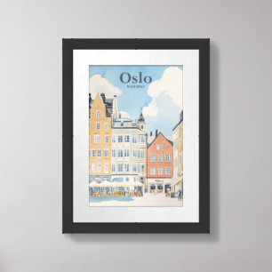 Oslo Norway Gouache Paint Illustration Travel Framed Art