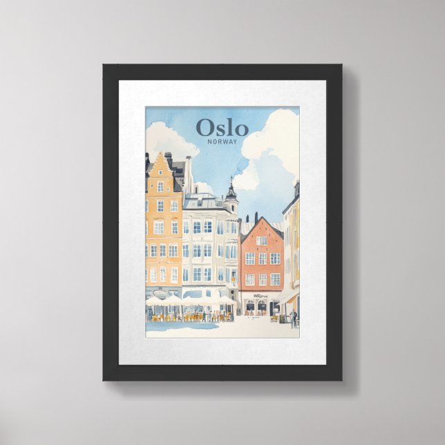 Oslo Norway Gouache Paint Illustration Travel Framed Art (Framed Front)