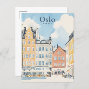 Oslo Norway Gouache Paint Illustration Travel Postcard