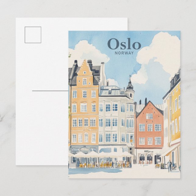 Oslo Norway Gouache Paint Illustration Travel Postcard (Front/Back)