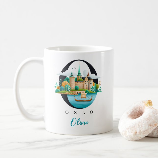 Oslo Norway Monogram Letter O Personalized Gift Coffee Mug (With Donut)