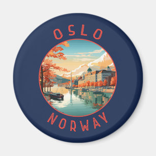 Oslo Norway Retro Distressed Circle Magnet