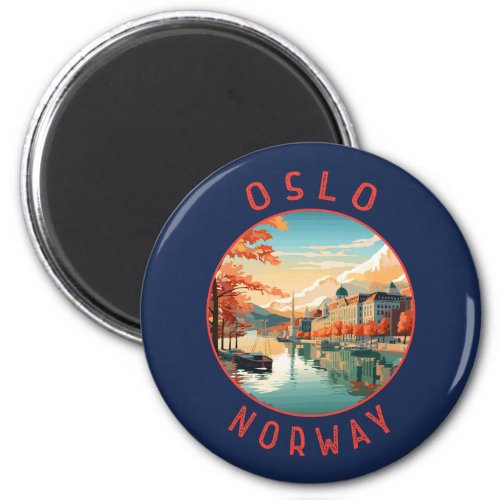 Oslo Norway Retro Distressed Circle Magnet