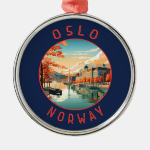 Oslo Norway Retro Distressed Circle Metal Ornament